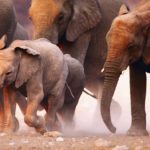 Elephants herd running